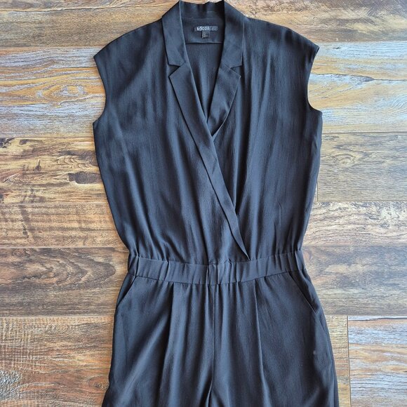 COS 100% Silk Surplice Jumpsuit Cap Sleeve Pocket Elastic Waist Black - Picture 3 of 12